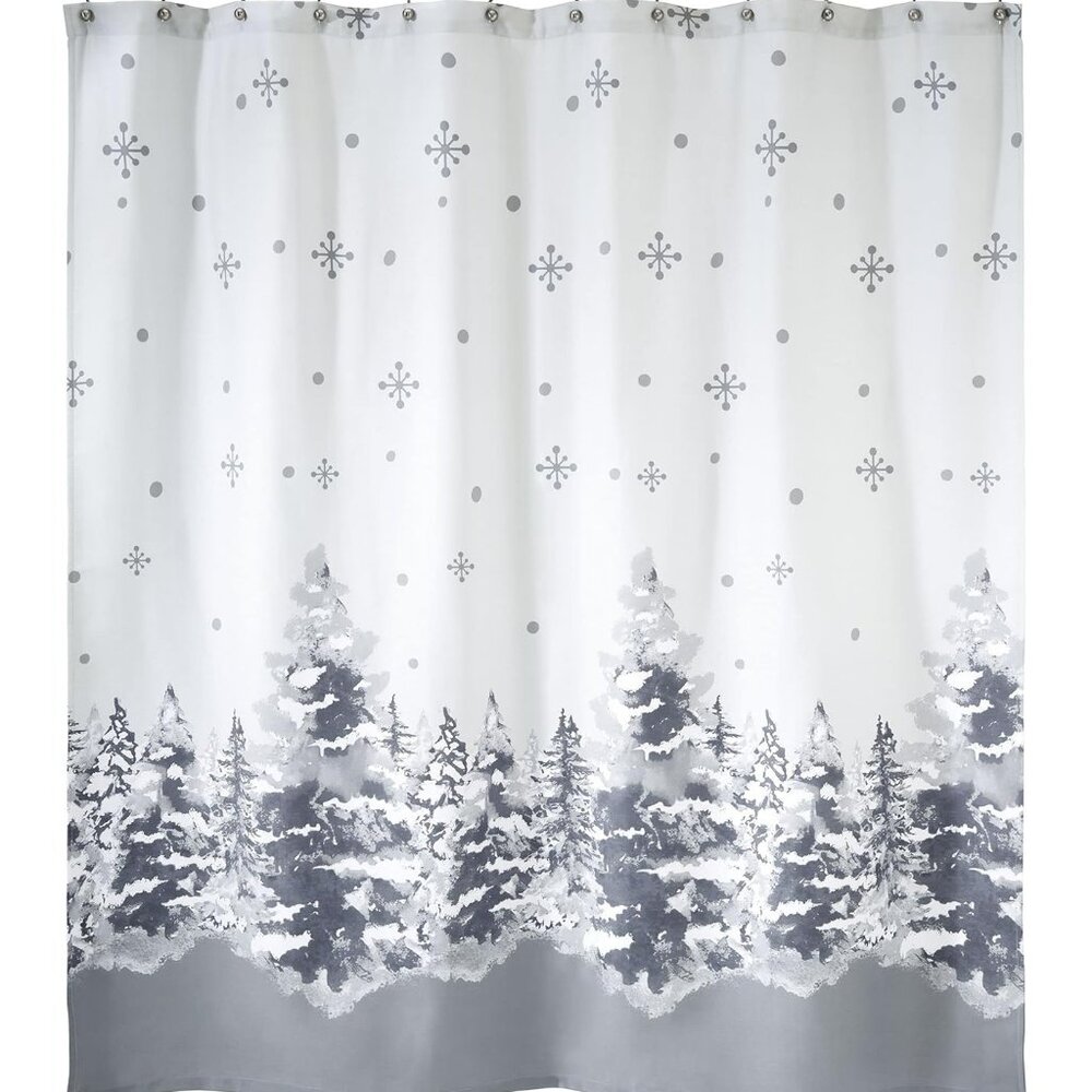 Avanti Linens Shower Curtain Winter Printed Fabric Trees Collection, 72"